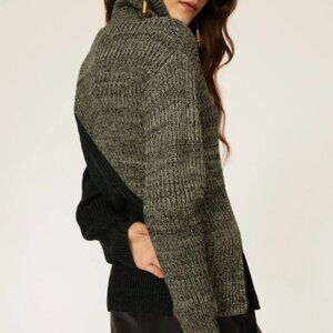 Derek Lam Green Colorblock Turtleneck Sweater Size Extra Small